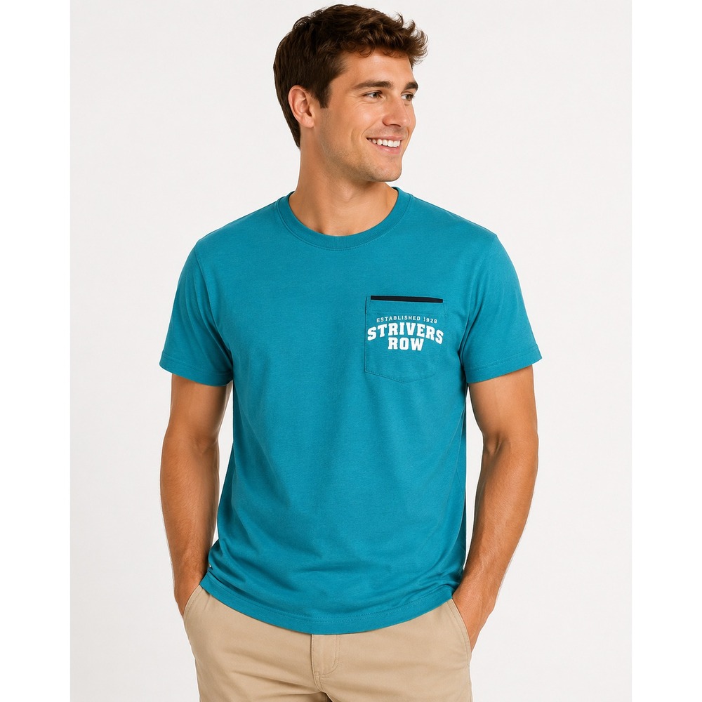 NWT Strivers Row Mens Small Lake Blue Graphic Pocket T Shirt Crew Neck Cotton